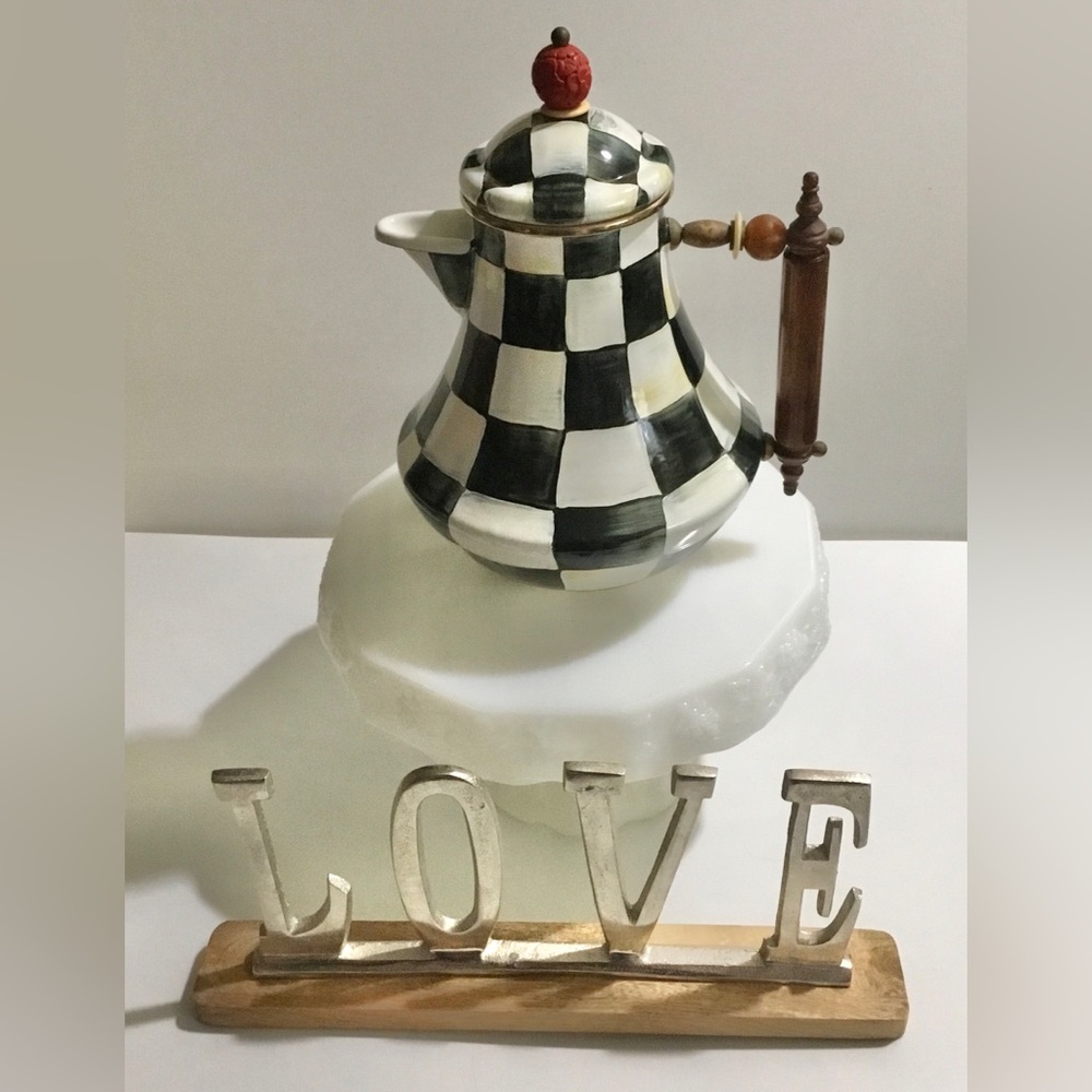 NWOT MacKenzie-Childs Courtly Check Enamelware tea coffee pot